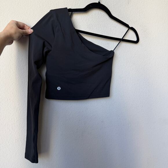 Lululemon Black Align Asymmetrical One Shoulder Long Sleeve Top Size 2 - Picture 3 of 5
